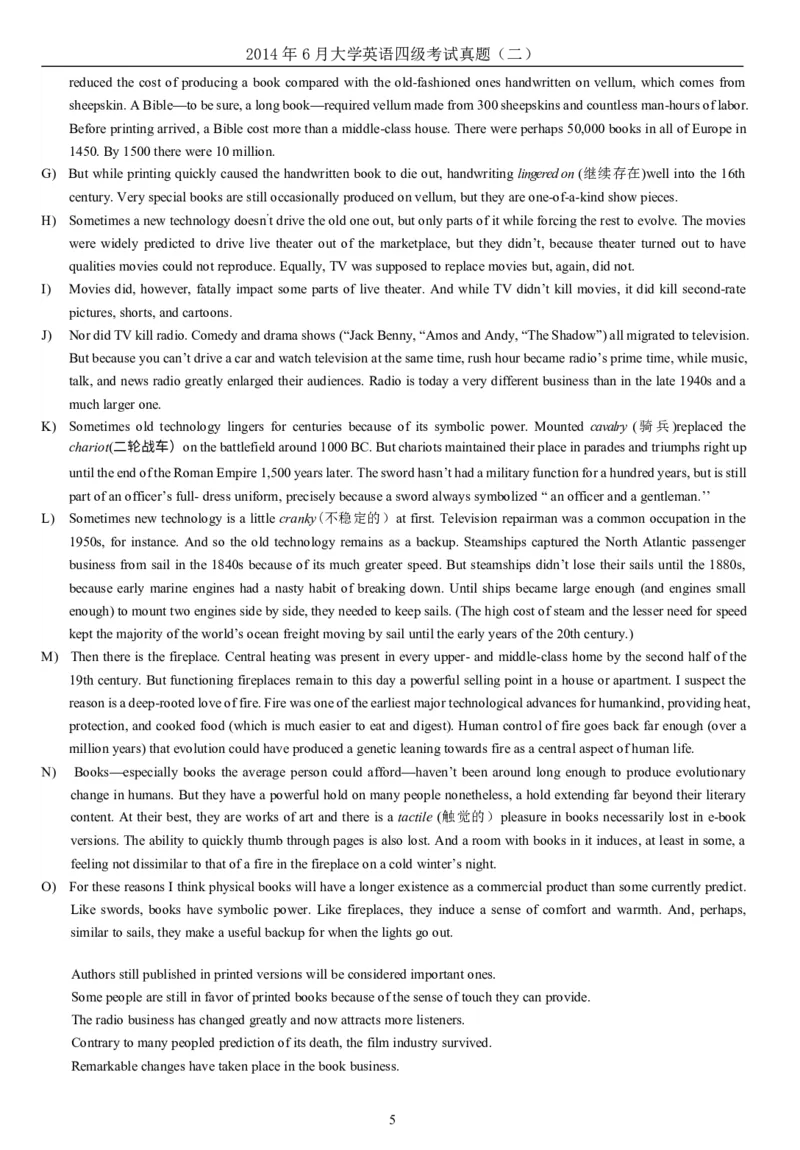 ❤2014年6月年大学英语四级考试真题（二）_英语四六级整合_英语四六级真题版本二此版为主此文件夹会持续更新_四级真题_1.四级真题+答案解析+听力音频(1989-2025)_2014年_2014年06月CET4