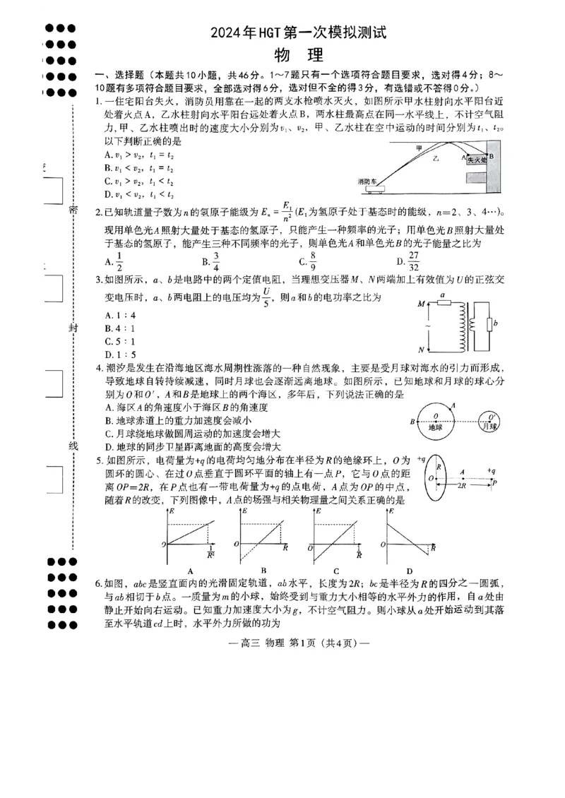 2024届江西省南昌市HGT高三第一次模拟考试-物理(1)_2024年3月_013月合集_2024届江西省南昌市HGT高三第一次模拟考试