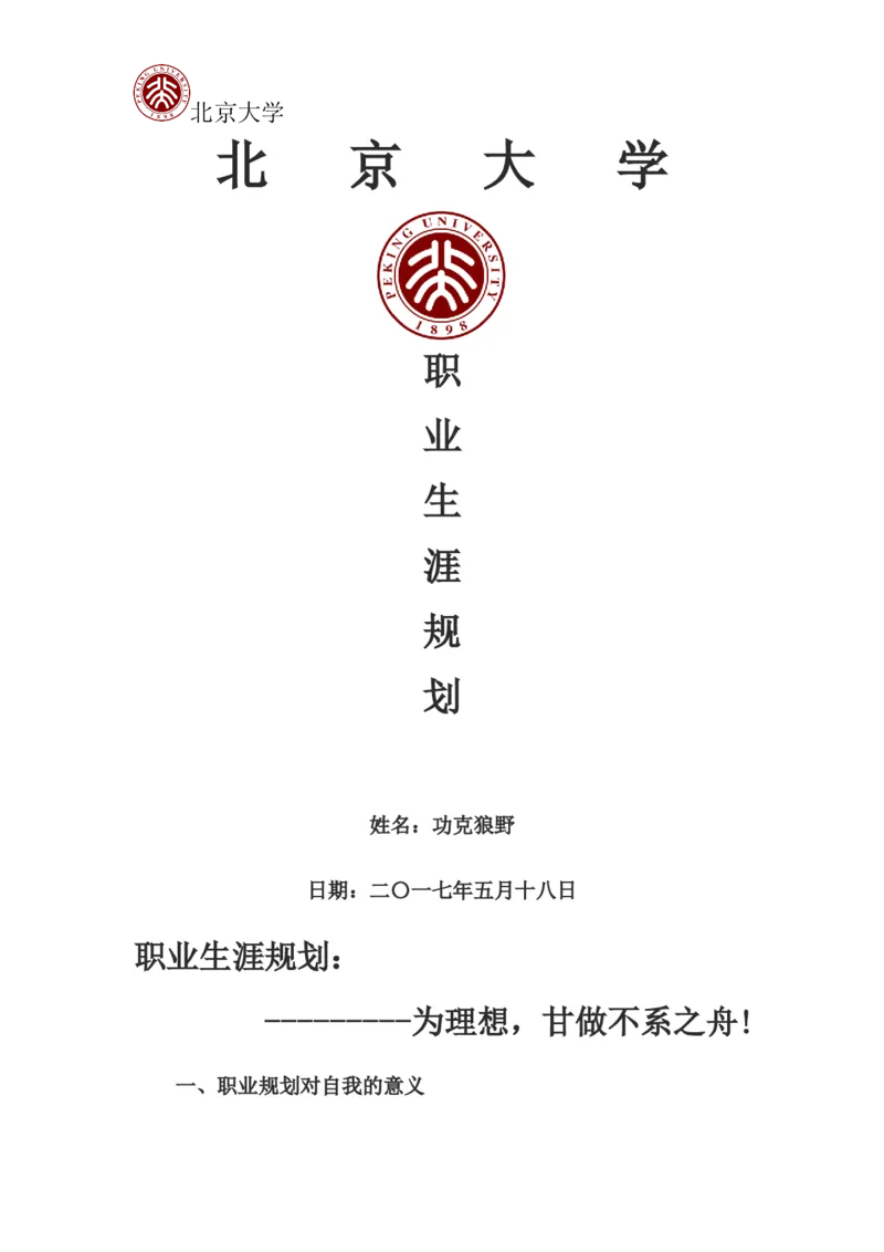 北京大学职业生涯规划书_E6-职业规划_84统计学专业