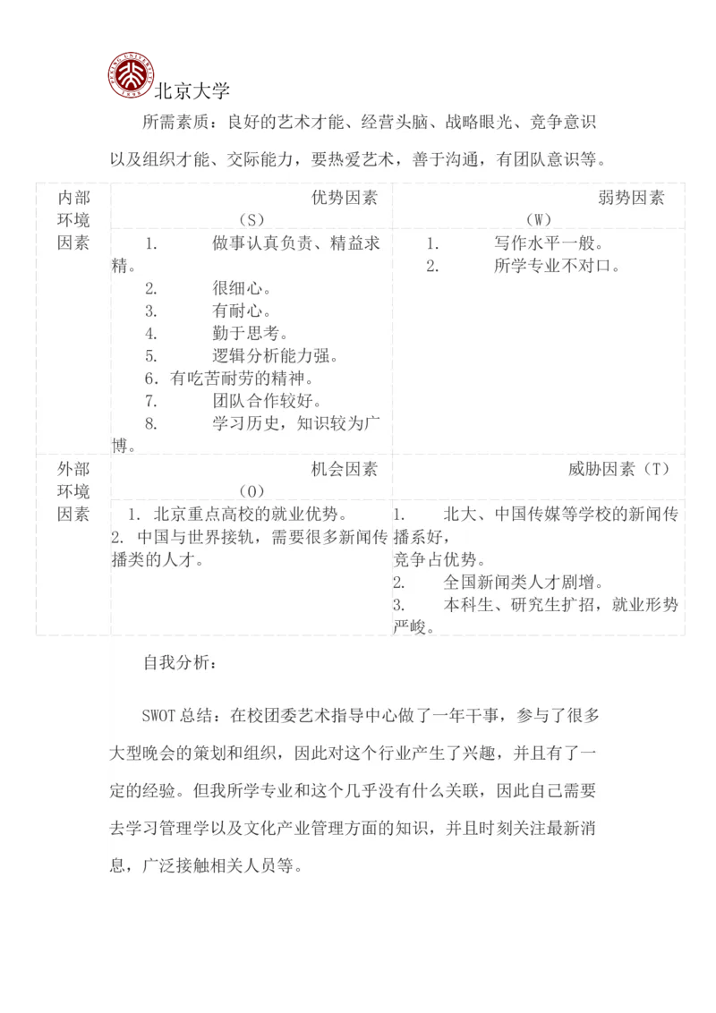 北京大学职业生涯规划书_E6-职业规划_84统计学专业