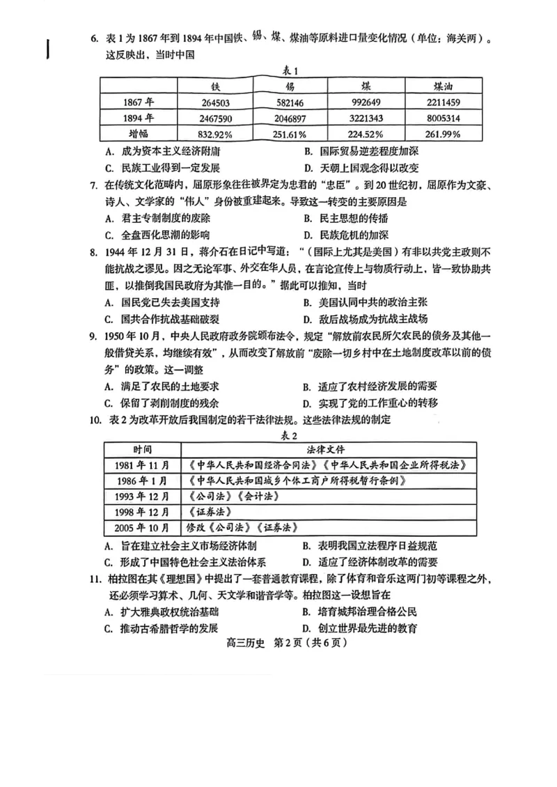 2023届福建省龙岩市高三下学期3月教学质量检测历史试题_2024年2月_01每日更新_10号_2023届福建省龙岩市高三3月教学质量检测3.2-3_2023福建省龙岩市高三3月教学质量检测3.2-3历史