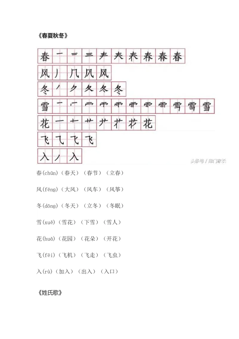 一年级语文下册笔顺、生字、拼音、组词资料_一年级上下册资料_小学一年级学习资料-25年更新版_1-02、小学一年级语文下册_3-6-2-1、复习、知识点、归纳汇总_部编（人教）版