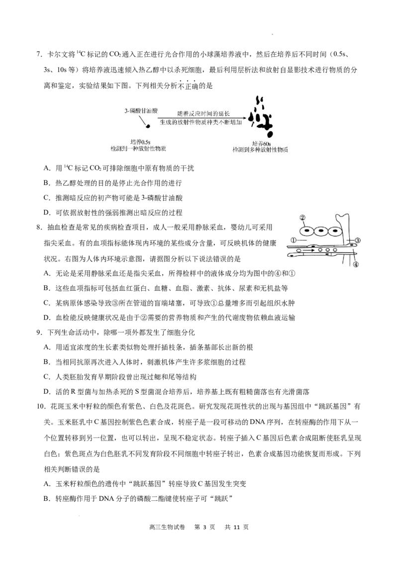 重庆市缙云教育联盟2022-2023学年高三8月质量检测生物试题_2023年7月_01每日更新_24号_2023届重庆市缙云教育联盟高三8月质量检测_重庆市缙云教育联盟2022-2023学年高三8月质量检测生物试题