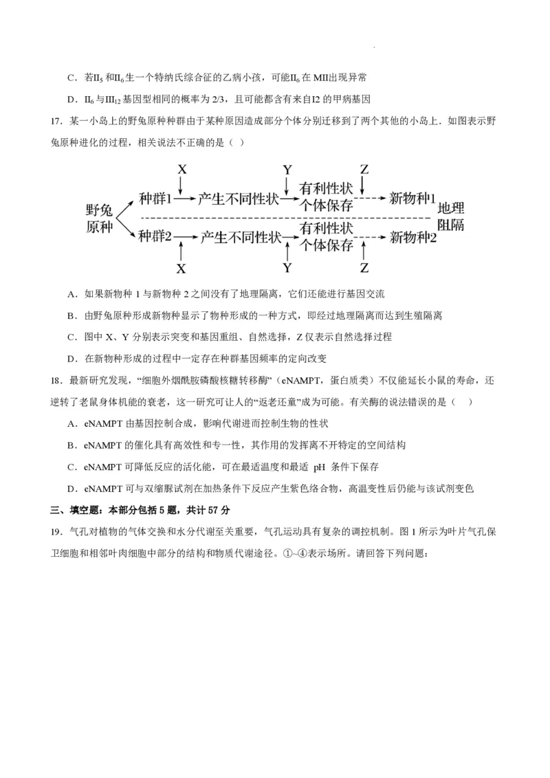 江苏省南通市如皋市2023-2024学年高三上学期期初考试押题生物(1)_2023年8月_028月合集_2024届江苏省南通市如皋市高三上学期期初考试押题卷