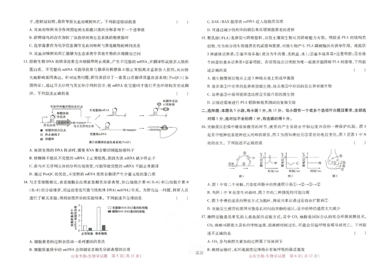 王后雄高考押题预测卷2024山东专版-生物_2024高考押题卷_22024王hou雄_16王后雄押题_2024年王后雄高考押题预测卷（山东专版）