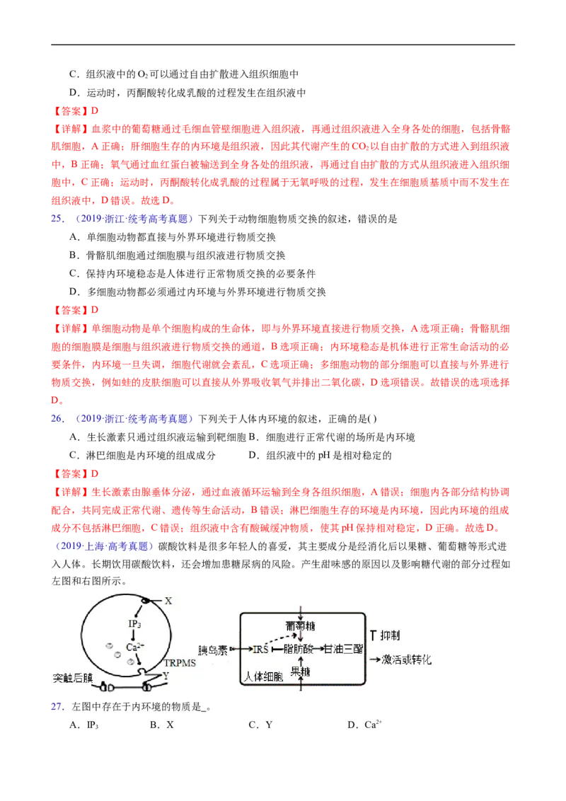专题13内环境及其稳态-五年（2019-2023）高考生物真题分项汇编（全国通用）（解析版）_赠送：2008-2024全套高考真题_高考生物真题_送高考生物五年真题(2019-2023)分项汇编（全国通用）