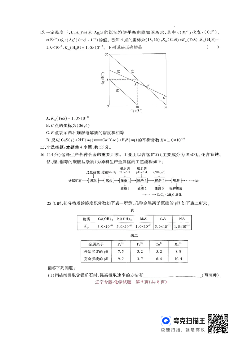 王后雄高考押题预测卷2024辽宁专版-化学_2024高考押题卷_22024王hou雄_（新高考）2024王后雄押题预测卷（分科版）_5.化学