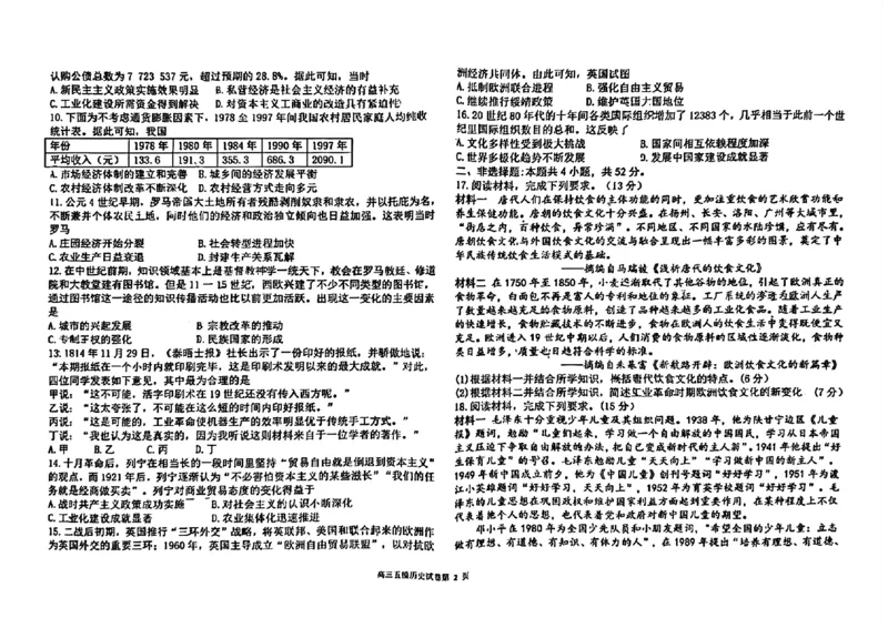 2024届吉林省长春市东北师范大学附属中学高三下学期第五次模拟考试历史试题(无答案)(1)_2024年5月_025月合集_2024届吉林省长春市东北师范大学附属中学高三下学期第五次模拟考试