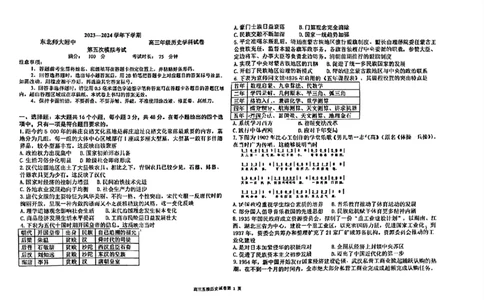 2024届吉林省长春市东北师范大学附属中学高三下学期第五次模拟考试历史试题(无答案)(1)_2024年5月_025月合集_2024届吉林省长春市东北师范大学附属中学高三下学期第五次模拟考试