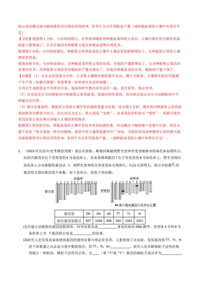 专题20实验与探究（解析卷）_近10年高考真题汇编（必刷）_十年（2014-2024）高考生物真题分项汇编（全国通用）_2023年高考真题和模拟题生物分项汇编（全国通用）
