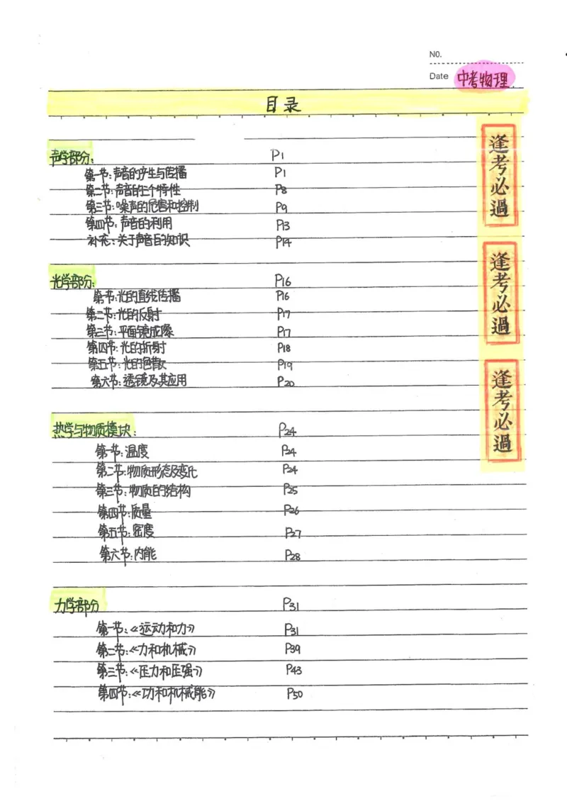 7）中考物理状元笔记（142页）_赠送小初高学霸笔记等_中考全科状元笔记