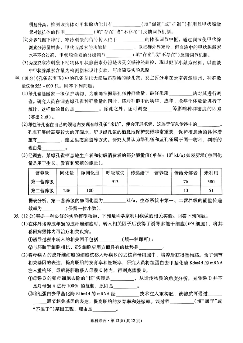 昆明市第一中学2024届高中新课标高三第一次摸底考试理综(1)_2023年8月_028月合集_2024届云南省昆明市第一中学高三上学期第一次（开学）摸底考试