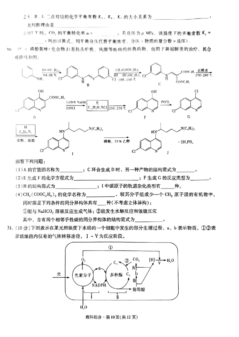 昆明市第一中学2024届高中新课标高三第一次摸底考试理综(1)_2023年8月_028月合集_2024届云南省昆明市第一中学高三上学期第一次（开学）摸底考试