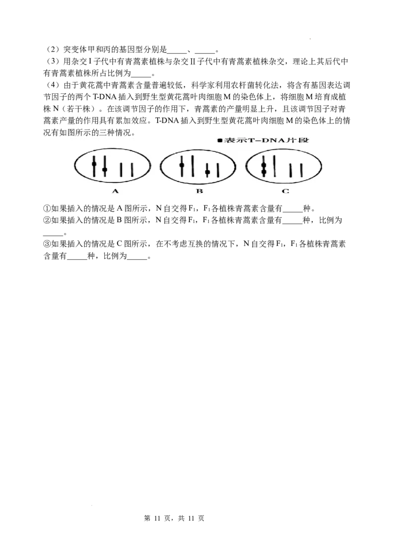2023&mdash;2024学年春学期期初学情调研试卷高三生物_2024年2月_01每日更新_29号_2024届江苏省无锡市四校高三下学期期初学期调研