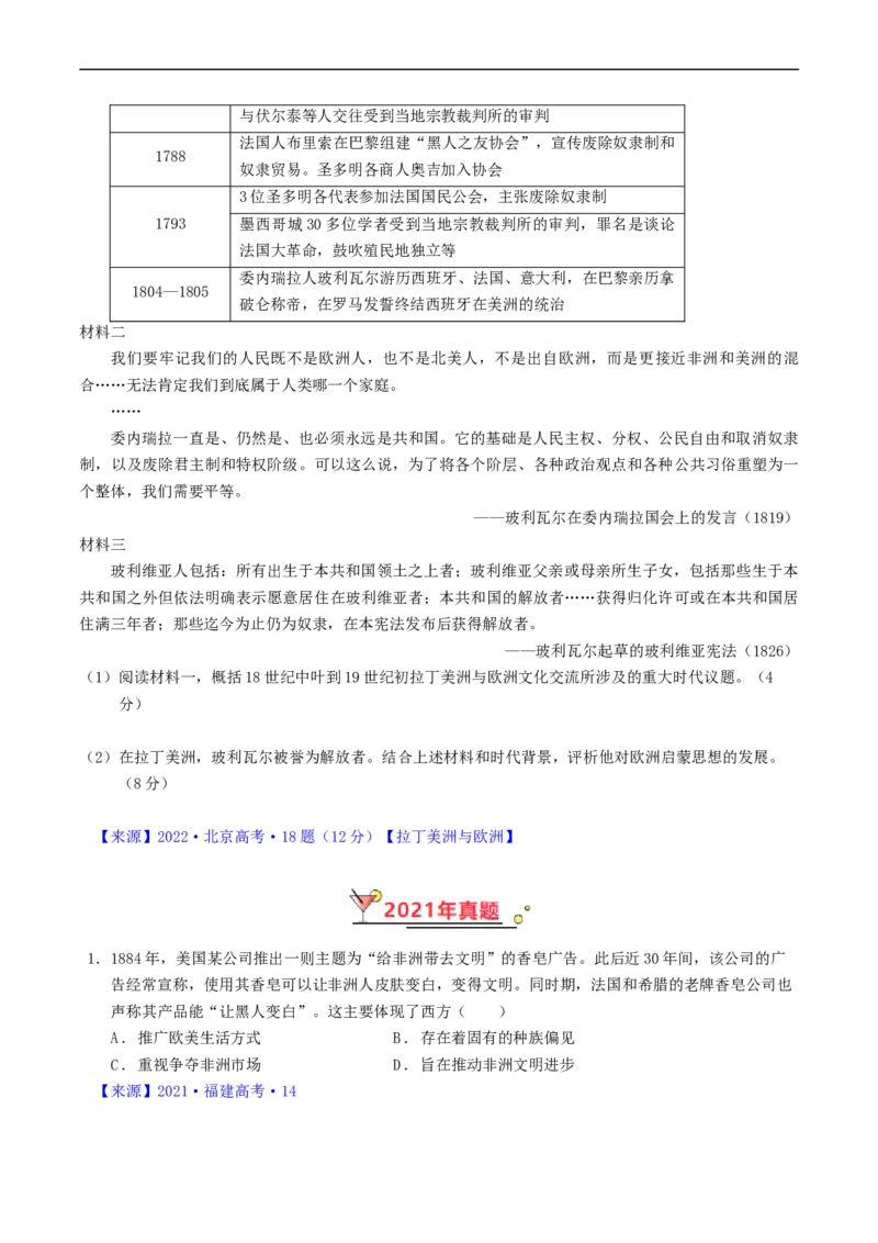 专题11世界殖民体系与亚非拉民族民主运动（原卷版）_赠送：2008-2024全套高考真题_高考历史真题_送高考历史五年真题(2019-2023)分项汇编（全国通用）