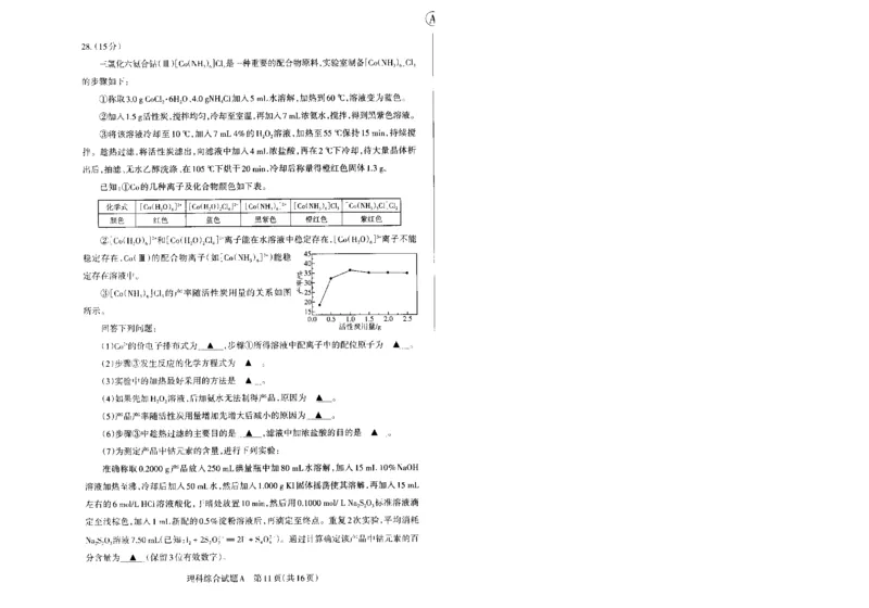 2024届山西省部分高中高三下学期第一次模拟考试理综试题_2024年3月_013月合集_2024届山西省高三一模考试3月适应性考试_2024届山西省高三适应性考试（一）理综试题