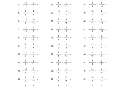 分数减法第21-50篇_编码0121-6年级数学口算计算_口算题（适合5年级）_分数-减法（200篇）_（分数）减法高级（100篇）