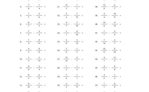 分数减法第21-50篇_编码0121-6年级数学口算计算_口算题（适合5年级）_分数-减法（200篇）_（分数）减法高级（100篇）