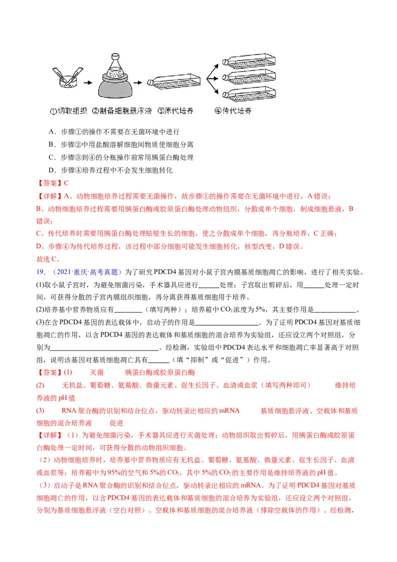 专题20细胞工程与胚胎工程-五年（2019-2023）高考生物真题分项汇编（全国通用）（解析版）_赠送：2008-2024全套高考真题_高考生物真题