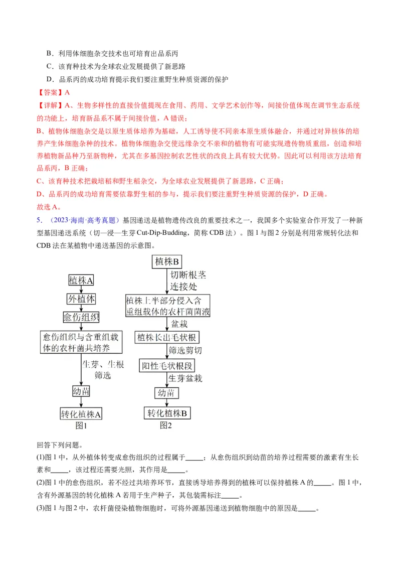 专题20细胞工程与胚胎工程-五年（2019-2023）高考生物真题分项汇编（全国通用）（解析版）_赠送：2008-2024全套高考真题_高考生物真题