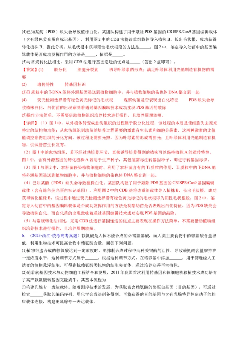 专题20细胞工程与胚胎工程-五年（2019-2023）高考生物真题分项汇编（全国通用）（解析版）_赠送：2008-2024全套高考真题_高考生物真题