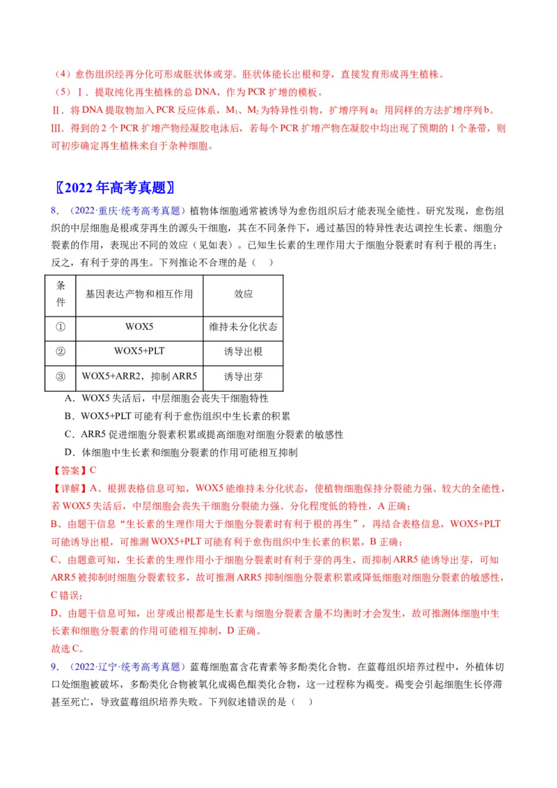 专题20细胞工程与胚胎工程-五年（2019-2023）高考生物真题分项汇编（全国通用）（解析版）_赠送：2008-2024全套高考真题_高考生物真题