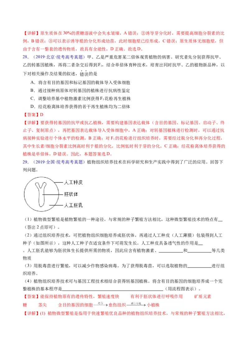 专题20细胞工程与胚胎工程-五年（2019-2023）高考生物真题分项汇编（全国通用）（解析版）_赠送：2008-2024全套高考真题_高考生物真题