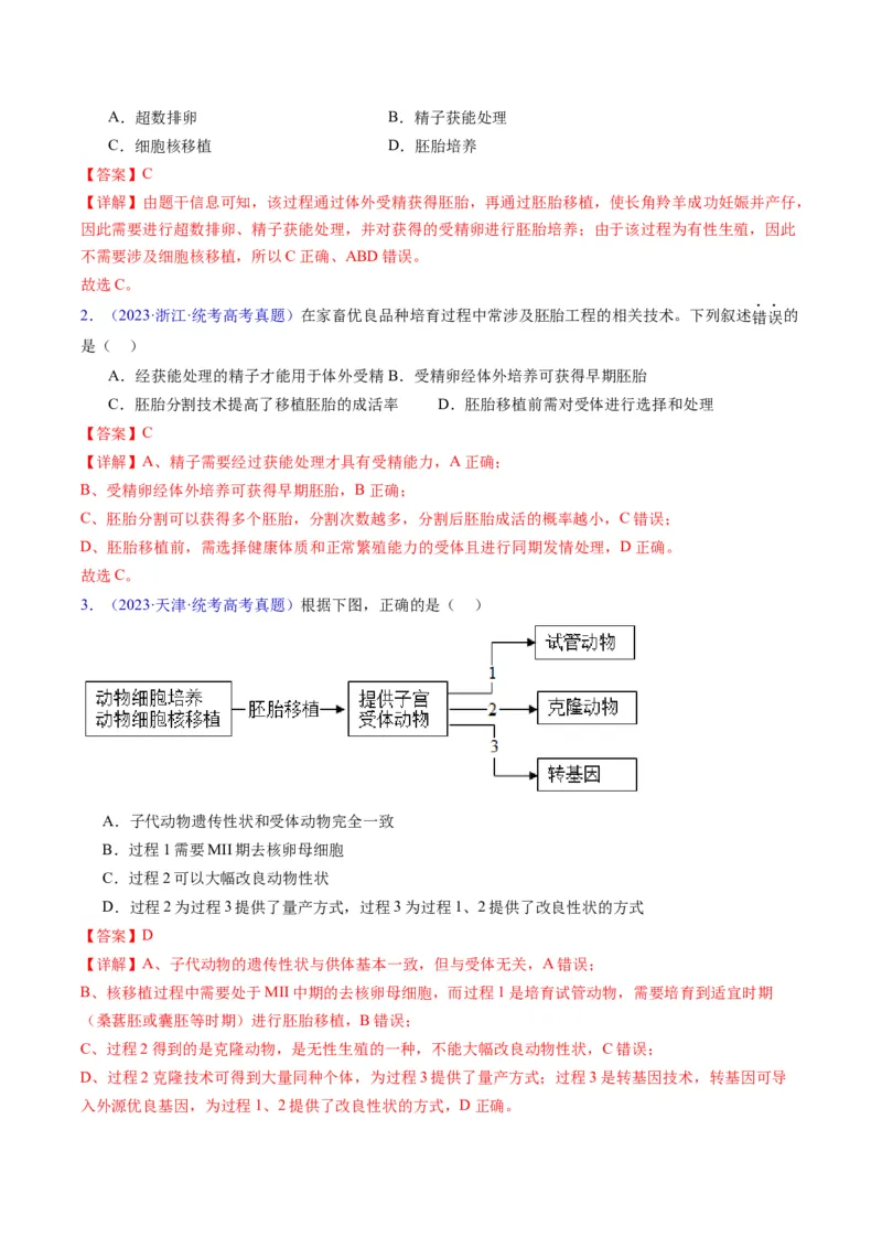 专题20细胞工程与胚胎工程-五年（2019-2023）高考生物真题分项汇编（全国通用）（解析版）_赠送：2008-2024全套高考真题_高考生物真题