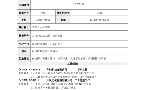 标准表格单页06_各类简历_简历模板(1)_表格模板1-18_word-