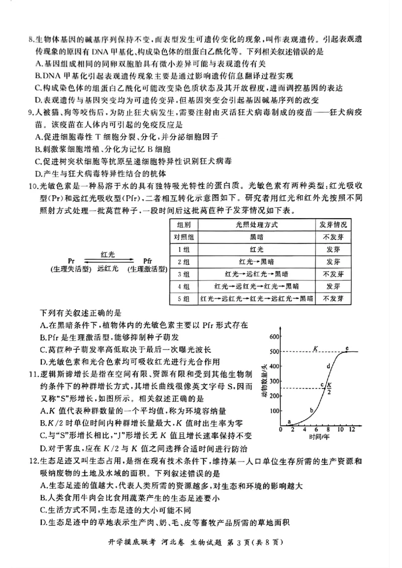 河北百师高三上(开学考)-生物试题+答案(1)_2023年9月_029月合集_2024届河北百师联盟高三上学期开学考
