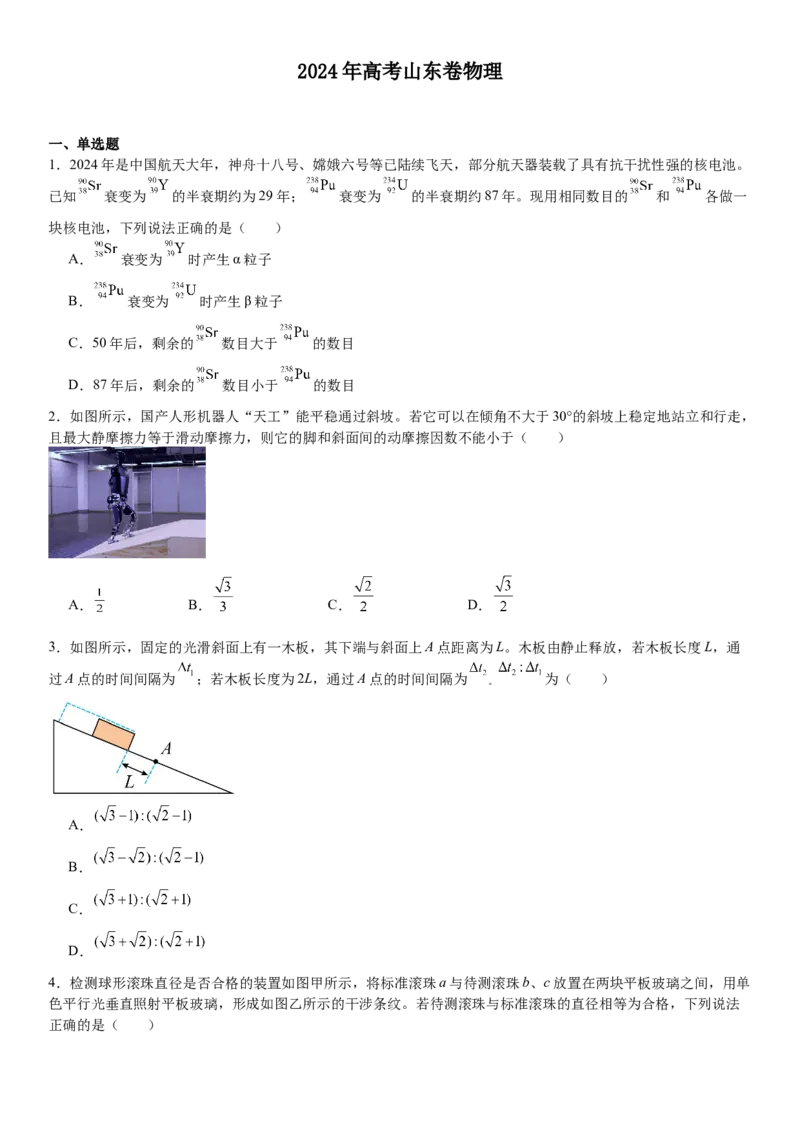山东物理-试题-p_近10年高考真题汇编（必刷）_2024年高考真题_高考真题（截止6.29）_山东卷副科（6科全）