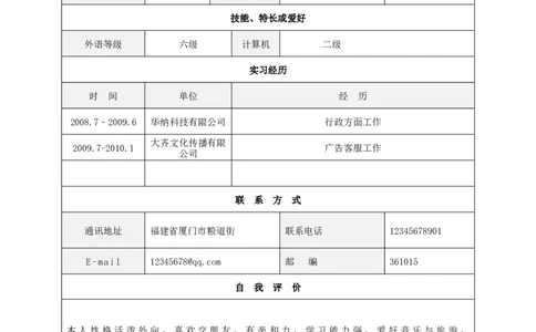 标准表格单页08_各类简历_简历模板(1)_表格模板1-18_word-