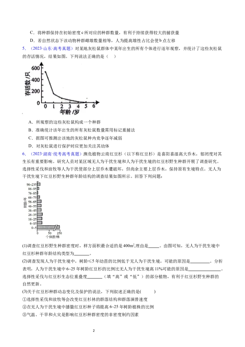 专题18种群和群落-五年（2019-2023）高考生物真题分项汇编（全国通用）（原卷版）_赠送：2008-2024全套高考真题_高考生物真题_送高考生物五年真题(2019-2023)分项汇编（全国通用）