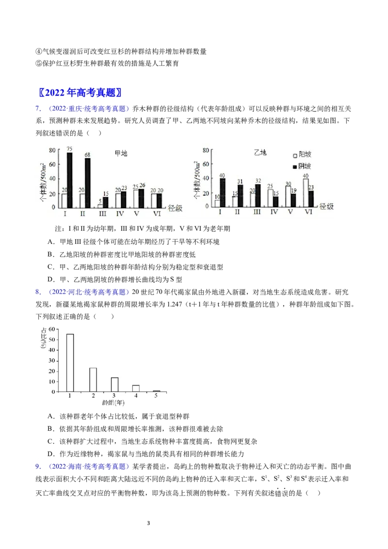 专题18种群和群落-五年（2019-2023）高考生物真题分项汇编（全国通用）（原卷版）_赠送：2008-2024全套高考真题_高考生物真题_送高考生物五年真题(2019-2023)分项汇编（全国通用）
