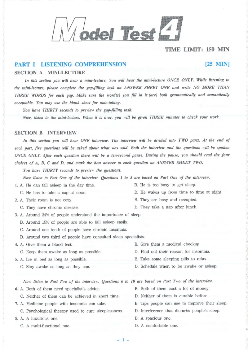 Modeltest4​_2025专四专八真题及备考资料_2009-2024专八真题+备考资料_24专八预测押题卷_专八押题卷7套_第4套预测+解析+听力