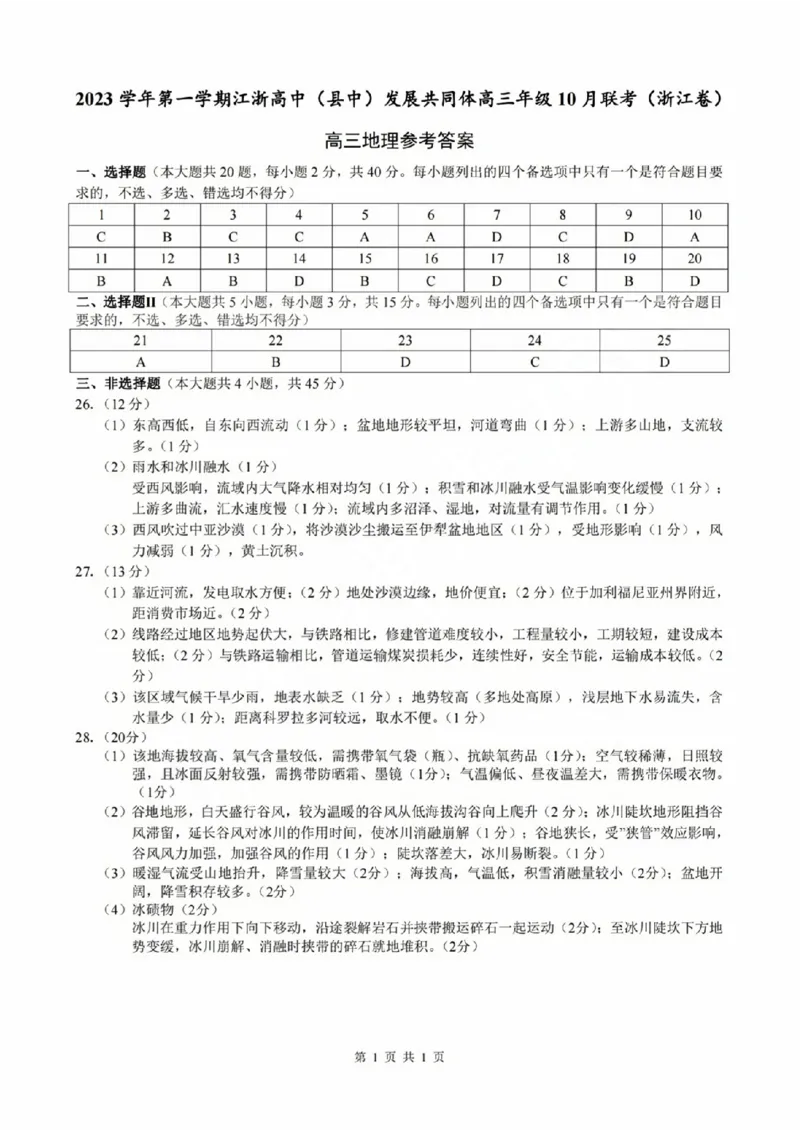 高三地理参考答案(1)_2023年10月_0210月合集_2024届浙江省高中（县中）发展共同体高三上学期10月联考_浙江省高中（县中）发展共同体2024届高三上学期10月联考（浙江卷）地理