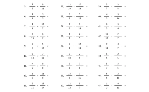 分数加减混合第21-40篇（高级）_编码0121-6年级数学口算计算_口算题（适合5年级）_分数-加减混合（280篇）_（分数）加减混合高级2～（80篇）