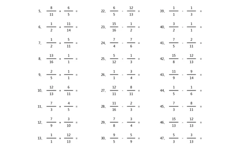 分数加减混合第21-40篇（高级）_编码0121-6年级数学口算计算_口算题（适合5年级）_分数-加减混合（280篇）_（分数）加减混合高级2～（80篇）