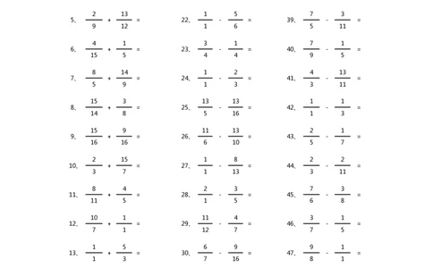 分数加减混合第21-40篇（高级）_编码0121-6年级数学口算计算_口算题（适合5年级）_分数-加减混合（280篇）_（分数）加减混合高级2～（80篇）