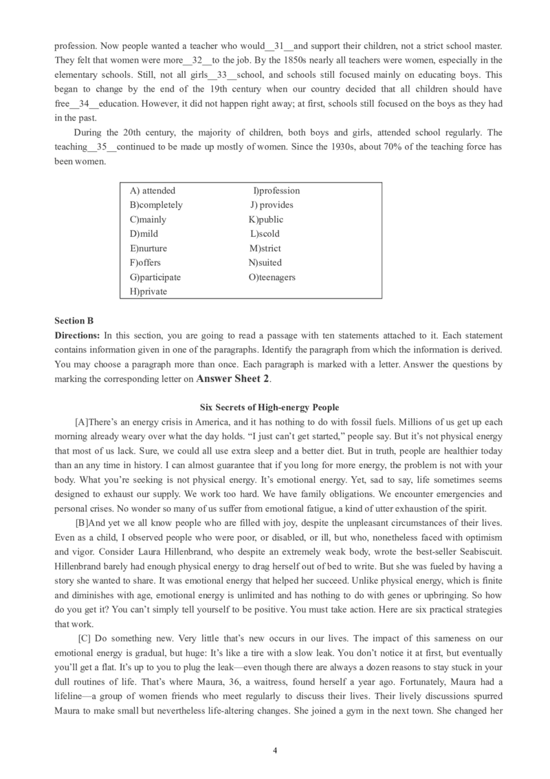 四级通关模拟卷第五套_英语四六级整合_英语四六级真题版本一此版本可作为补充_大学英语CET4_X0_03-四级模拟题_四级模拟题1-5套（赠送）_四级通关模拟卷（5）