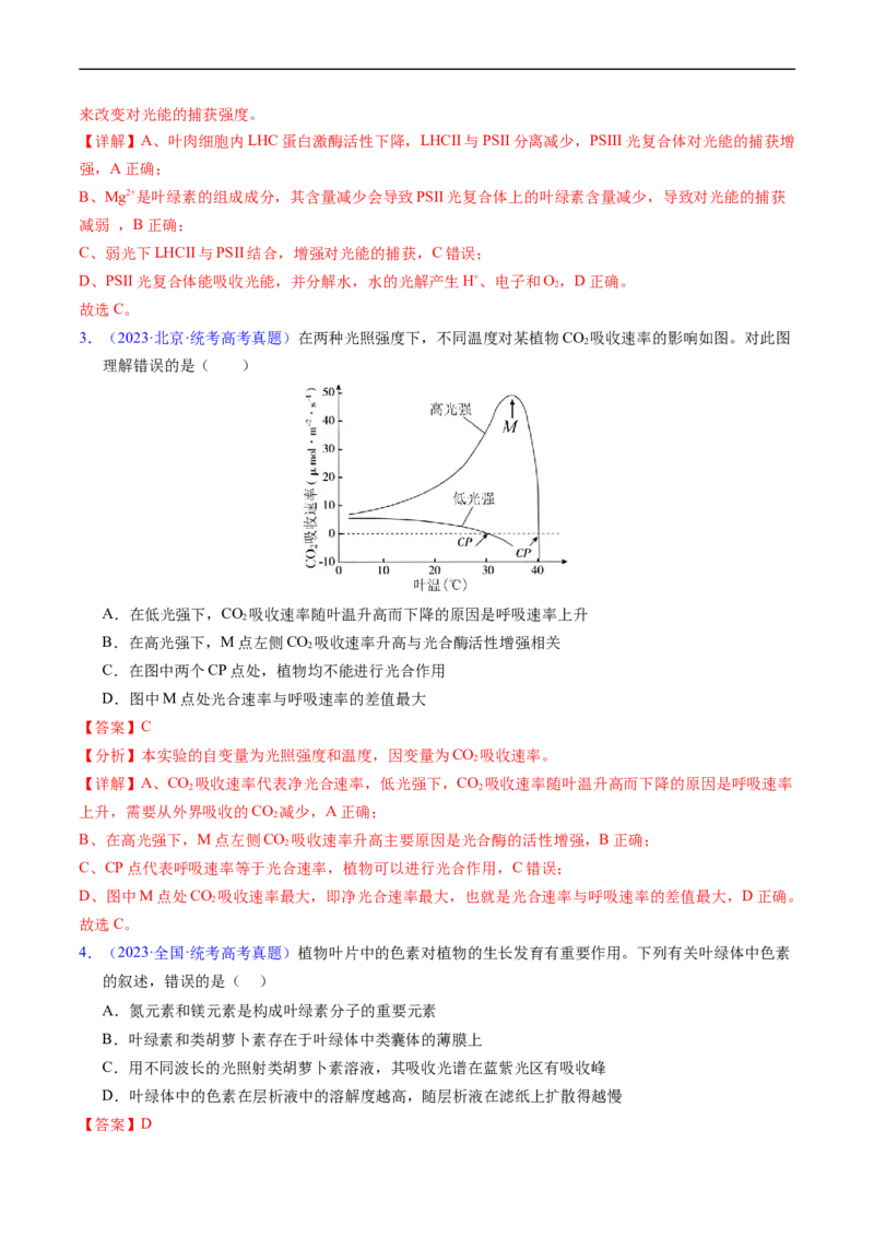 专题05细胞呼吸与光合作用-五年（2019-2023）高考生物真题分项汇编（全国通用）（解析版）_赠送：2008-2024全套高考真题_高考生物真题