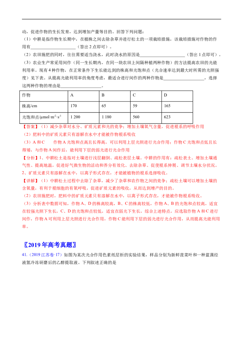 专题05细胞呼吸与光合作用-五年（2019-2023）高考生物真题分项汇编（全国通用）（解析版）_赠送：2008-2024全套高考真题_高考生物真题