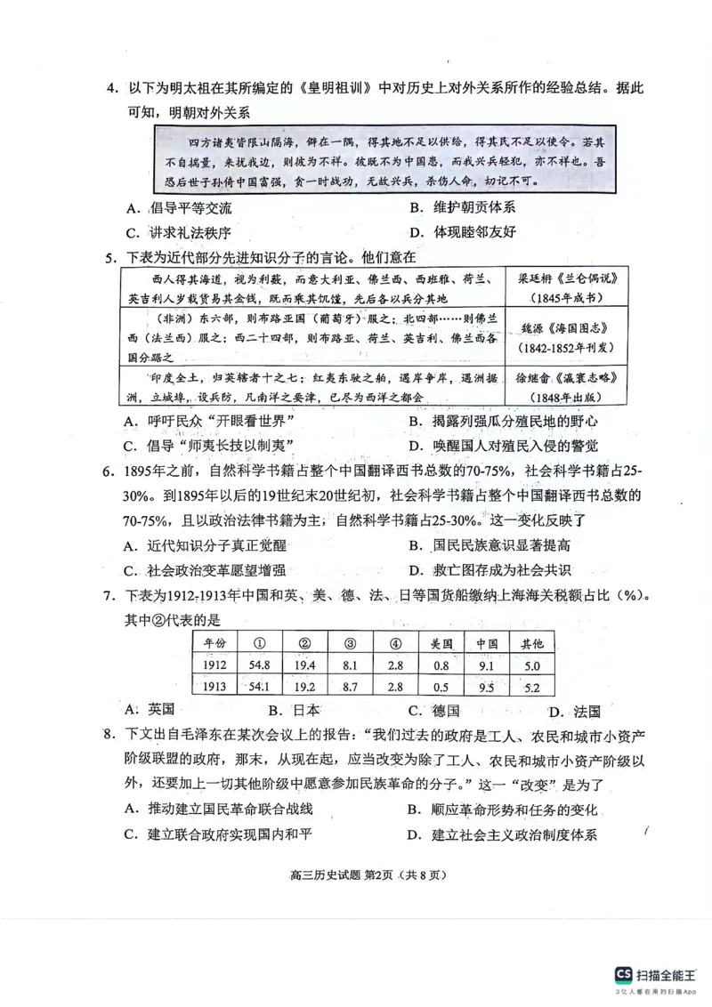 2024届山东省日照市高三下学期校际联合考试（二模）历史试题_2024年4月_01按日期_29号_2024届山东省日照市高三二模_2024届山东省日照市高三二模历史试题
