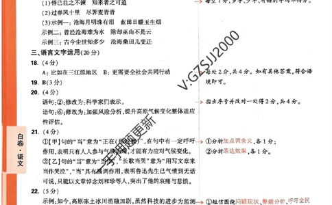 白卷语文评分标准及详解详析_2024高考押题卷_32024腾远黑白卷_2024腾远高考黑白卷（新课标卷）_白卷答案
