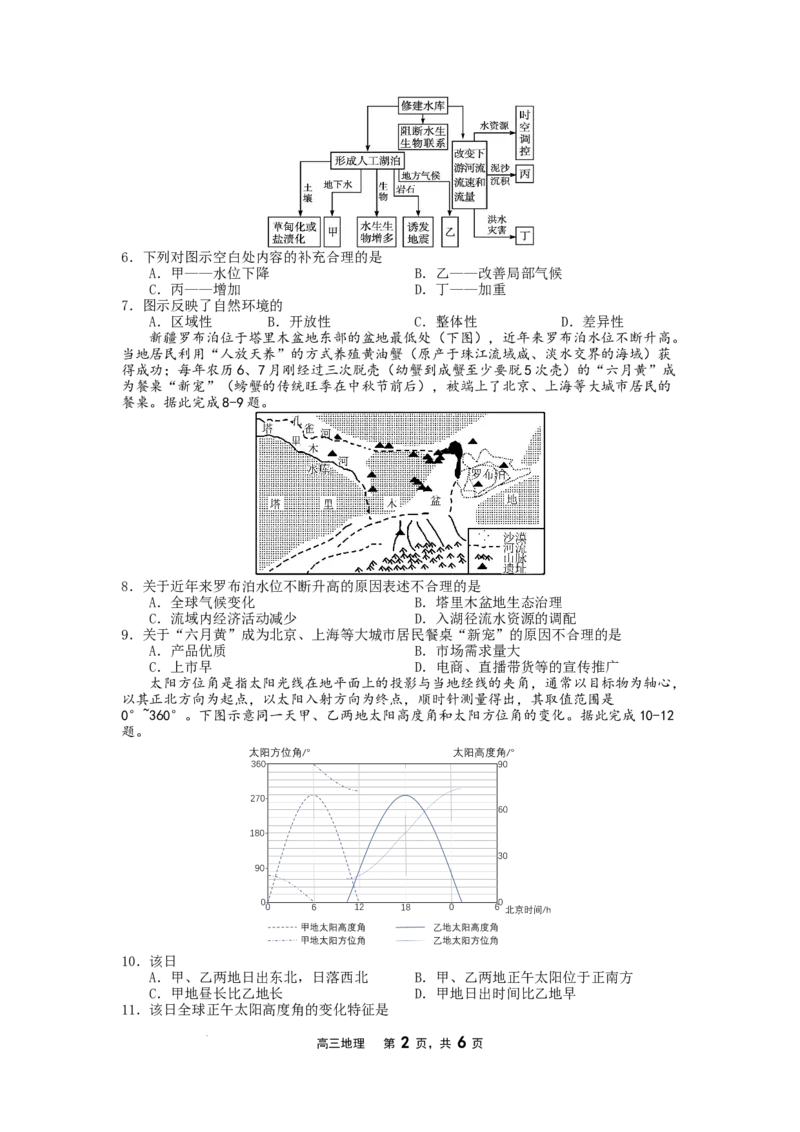 2024-2025（上）8月月度质量监测暨第零次诊断测试地理试题_8月_240807辽宁省沈文新高考研究联盟2024-2025学年高三上学期8月月度质量监测暨第零次诊断