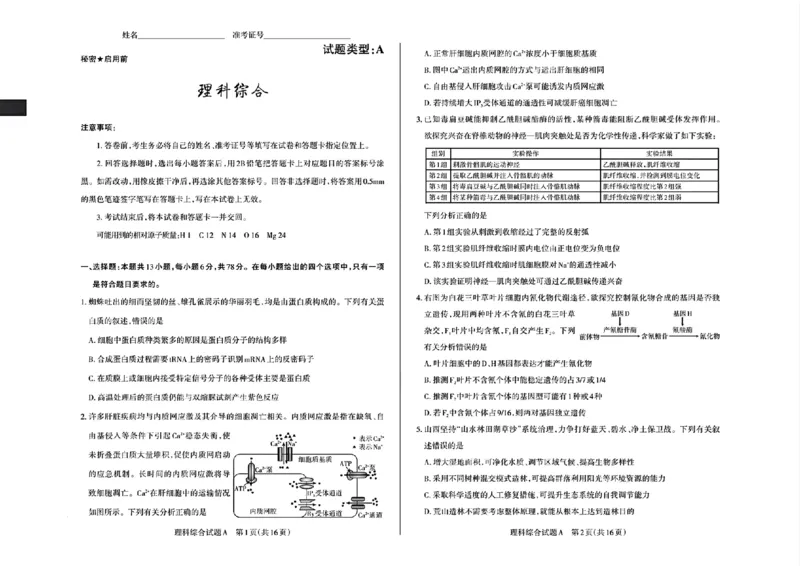 2024届山西省省校际名校高三下学期一模联考理综试题_2024年3月_013月合集_2024届山西省际名校联考（一）(启航卷)_2024届山西省际名校联考（一）(启航卷)理综