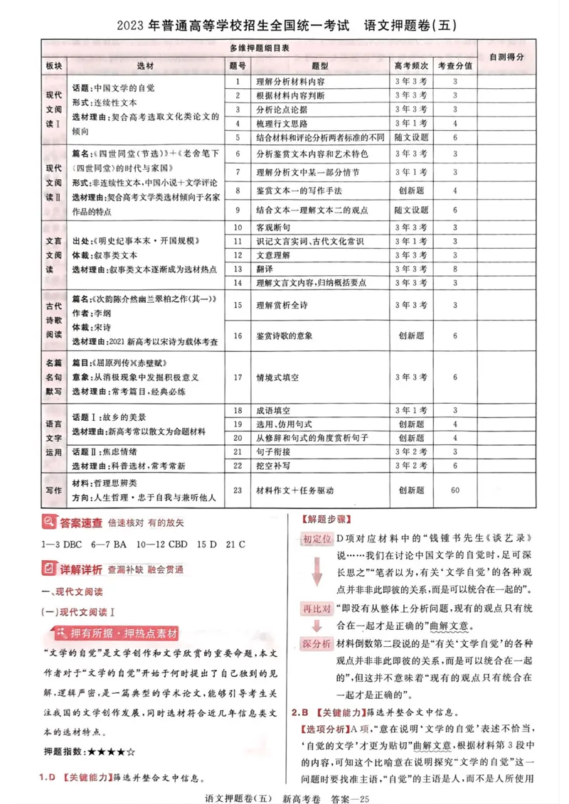 语文答案_2023高考押题卷_2023版天星金考卷最后一卷_新高考版_最后一卷&middot;语文