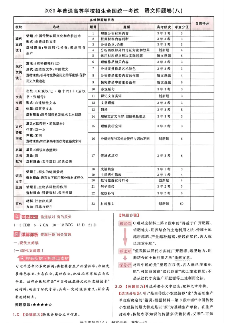 语文答案_2023高考押题卷_2023版天星金考卷最后一卷_新高考版_最后一卷&middot;语文