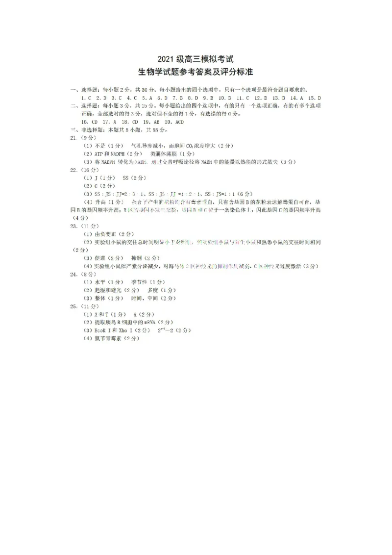 2024届山东省日照市校际联合考试高三一模（2月）生物答案_2024年3月_013月合集_2024届山东省日照市校际联合考试高三一模（2月）_2024届山东省日照市校际联合考试高三一模（2月）生物