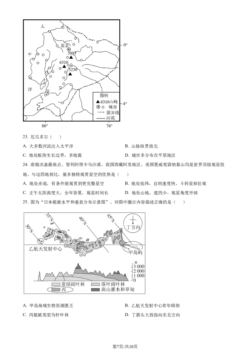 精品解析：江西省宜春市宜丰中学2023-2024学年高三上学期9月月考地理试题（原卷版）_2023年9月_01每日更新_19号_2024届江西省宜春市宜丰县宜丰中学高三上学期9月月考